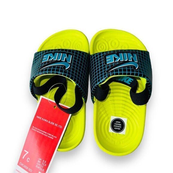Nike Kawa Slide SE Black / Cyber / Aquamarine CW1658-001 Infant 7 - Picture 9 of 11